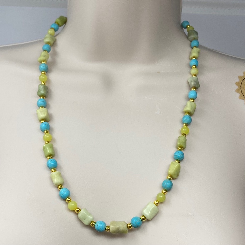 Handmade Bead Necklace Peridot Jasper Turquoise Magnesite Olive Green Jade Stone